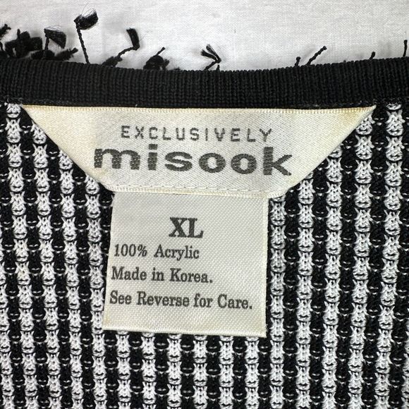 Exclusively Misook Fringe Trim Cardigan Jacket Black White‎ Knit Career Classic - Picture 5 of 11